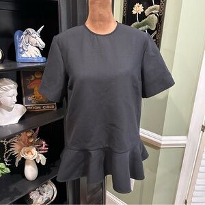 Victoria Beckham Black Structured Peplum Blouse – Size 6